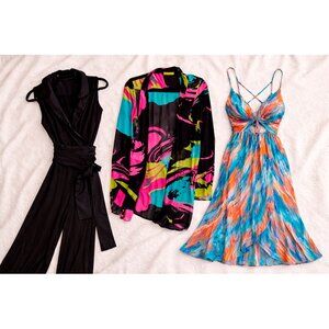 Women’s Outfit Bundle Size S – 2 Dresses + Wrap Jumpsuit Casual Party Vacation S
